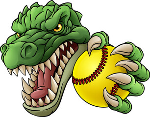Alligator Crocodile Dinosaur Softball Sport Mascot © Christos Georghiou