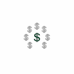 Dollar signs arranged in a circle isolated on white background, representing wealth, finance, and economic growth in a minimalist and symbolic design