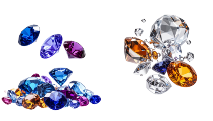  Floating Gemstone Elegance Collection, isolated on transparent background PNG