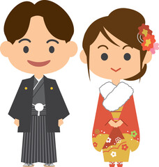 羽織袴姿の男性と振袖姿の女性のイメージイラスト