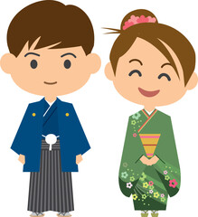 羽織袴姿の男性と振袖姿の女性のイメージイラスト