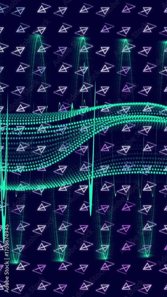 Poster animation of scientific data processing and connections over dark background