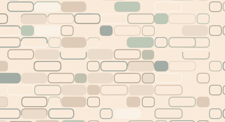 An abstract geometric pattern of muted pastel rounded rectangular shapes and squares.