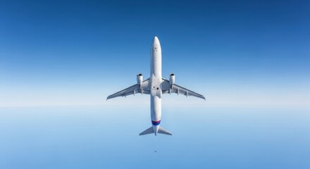 Obraz premium Airplane flying high above the clouds against a clear blue sky