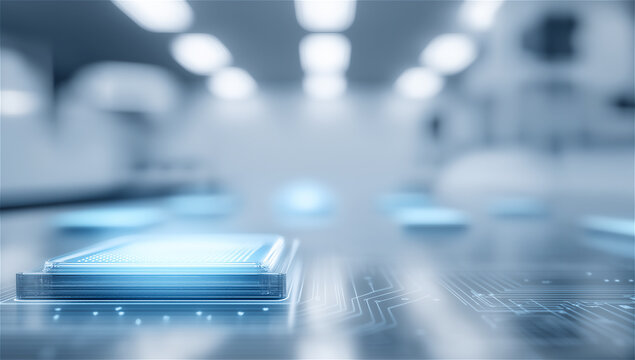 Futuristic interface with holographic digital panels, concept of innovation, artificial intelligence and smart technology.