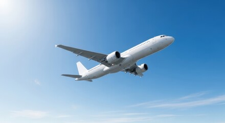 Obraz premium Commercial airliner ascending against a bright blue sky