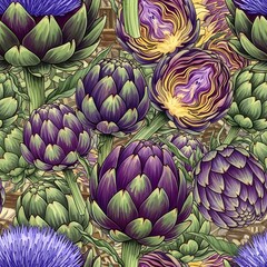 Fototapeta premium Vibrant Artichoke Blossom Pattern Botanical Elegance in Illustration