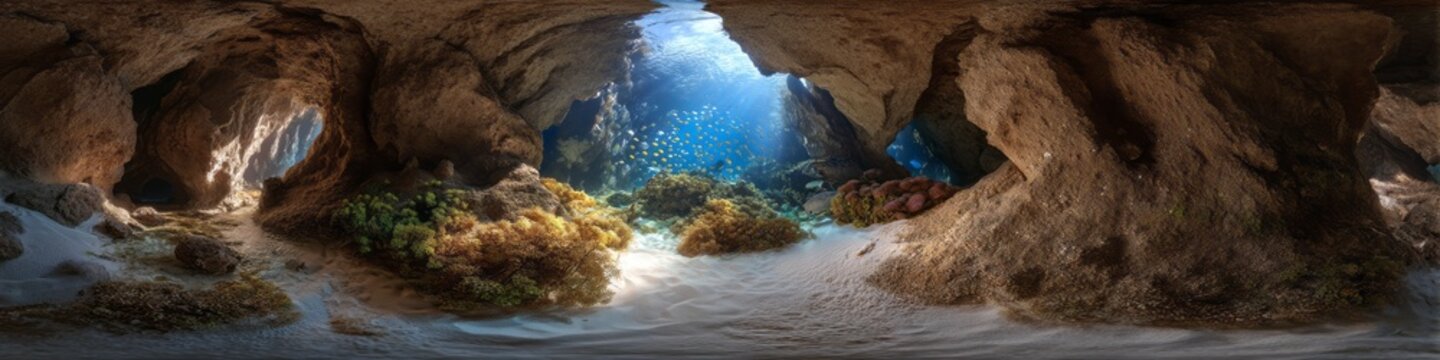 Exploring an hdr underwater cave ocean depths panoramic view serene environment