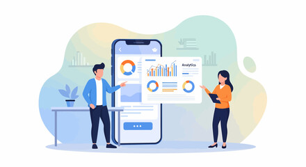 Data Analysis Application Displayed on Smartphone with Charts