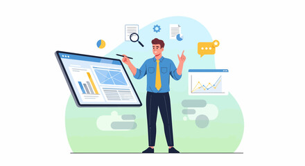 Data Analyst Presenting Strategy On Digital Screen With Graph Analysis