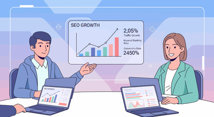 Team Discussing Seo Growth Strategy And Business Performance Metrics