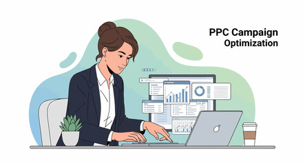 Woman Analyzing Data For Online Advertising Campaign On Laptop