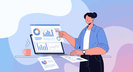 Woman Analyzing Financial Data On Laptop For Business Growth Strategy