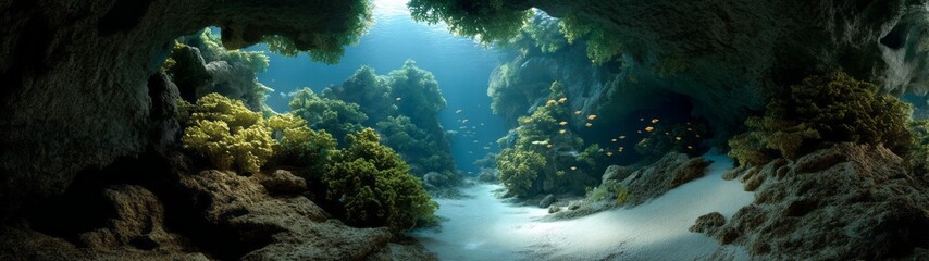 Fototapeta premium Underwater coral reef exploration vibrant ocean depths hdr panoramic view serene environment