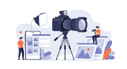 Illustrating the process of digital photography and image editing with modern technology and creative tools.