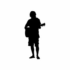 Silhouette of recovering patient playing guitar in therapy group isolated on white background