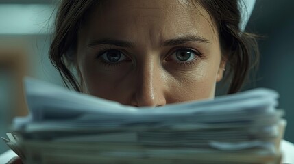 Intense focus of a medical professional examining patient files hospital setting close-up view emotional depth