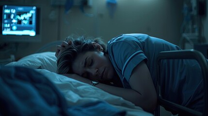 Emotional hospital scene patient care facility medical drama nighttime intimate perspective struggles with illness