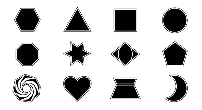 A collection of basic geometric shapes with an outline for design and educational purposes.
