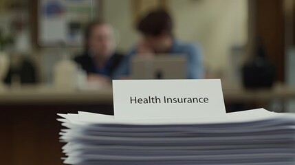 Health insurance overview office setting informative document professional environment close-up perspective