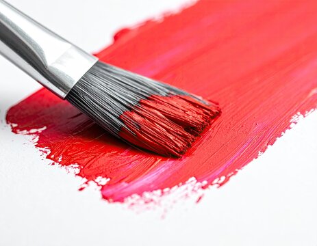Red paint stroke w/ wet brush against white background