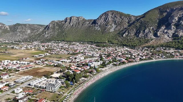 Aerial View of Oren Coastline and Marina in Milas, Turkey