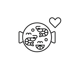 Seafood paella and heart. Favorite delivery dishes, European cuisine takeaway and home cooking. Pixel perfect, editable stroke vector icon