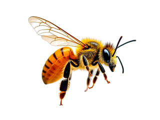 Detailed honey bee illustration isolated on a transparent background. Realistic macro insect drawing for biology or nature