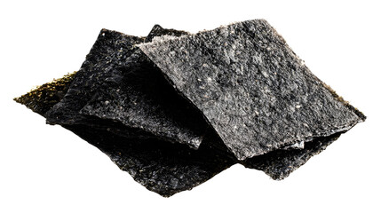 Dried nori seaweed sheets for sushi recipe on transparent background