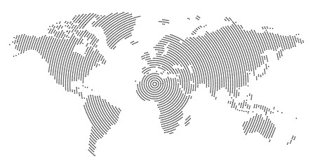Halftone Dotted Effect World Map Illustration with Concentric Circles © webhazrat
