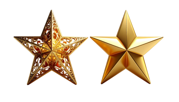 Luxury Gold Star Ornament Collection, isolated on transparent background PNG