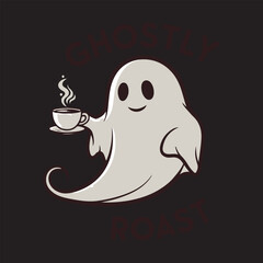 Cute Ghost Drinking Coffee Illustration