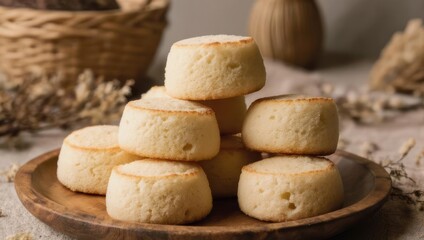 Delicious Stack of Pineapple Cakes on a Wooden Plate.