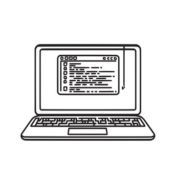 sketch outline vector illustration of laptop with a coding editor