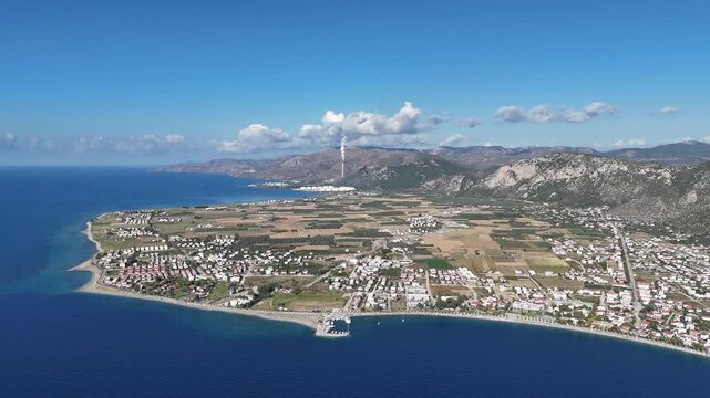 Aerial View of Oren Coastline and Marina in Milas, Turkey
