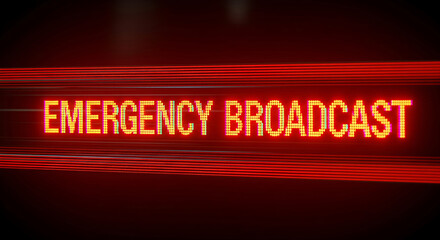 Fototapeta premium Urgent Emergency Broadcast System alert signal on a red digital screen, indicating a critical warning or important public announcement