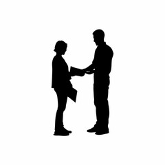 Counselor giving certificate to recovered patient silhouette isolated on white background