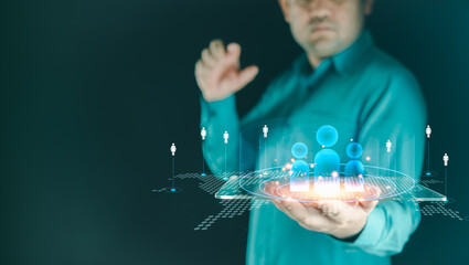 Businessman using CRM to analyze customer behavior allows businesses to refine marketing strategies and boost sales effectively. Customer relationship management concept.