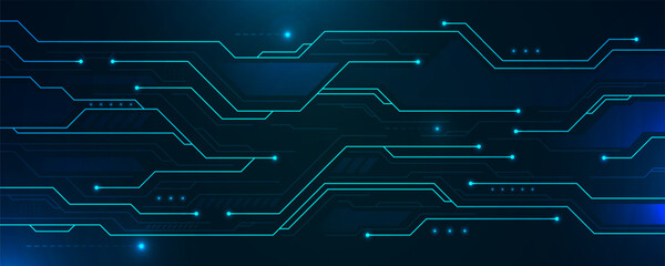 Abstract futuristic digital technology background with glowing blue circuit lines, data connections, and cyber network pattern. Perfect for presentations, AI, IT, and innovation themes.