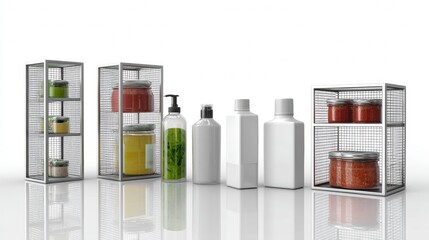 Fototapeta premium Minimal shelves with cosmetic products clean design modern skincare packaging photography concept