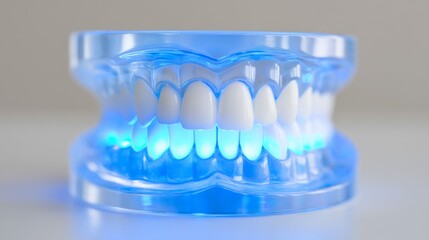 A state-of-the-art dental clinic showcases advanced diagnosis technology. Illuminated models of teeth emphasize the focus on oral health and patient care in a bright, clean setting