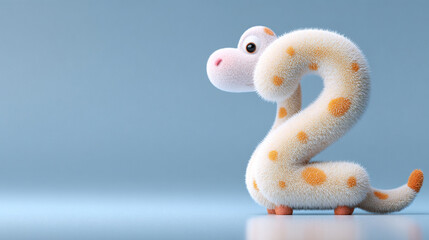 Cute animal number two fluffy texture playful design soft colors cartoon style whimsical character friendly expression vibrant spots