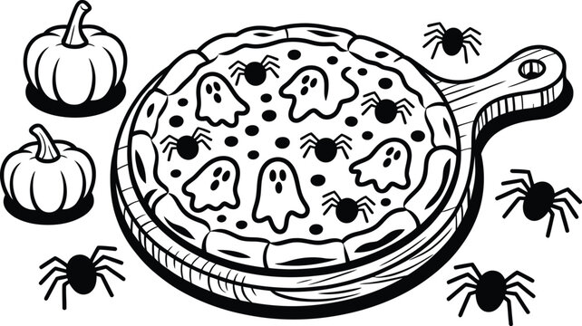 halloween pizza with ghosts and spiders clip art preview