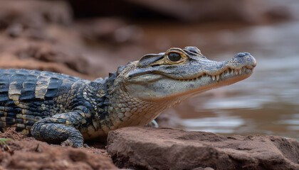 Obraz premium Caiman River bank reptile animal.