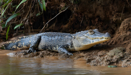 Caiman River bank reptile animal.