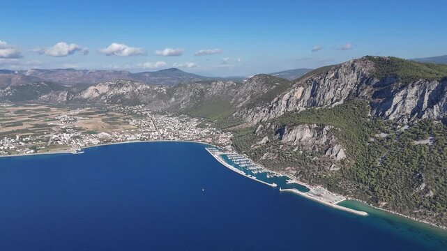 Aerial View of Oren Coastline and Marina in Milas, Turkey