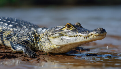 Obraz premium Caiman River bank reptile animal.