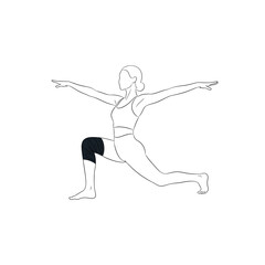 A woman doing a warrior pose, a yoga asana that strengthens the legs and arms, isolated on white background its a great way to improve flexibility and balance