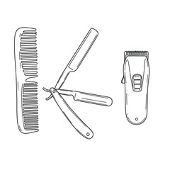Barber tools arranged in a creative composition.