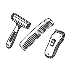 Barber Tools Set Hand Drawn Sketch.
